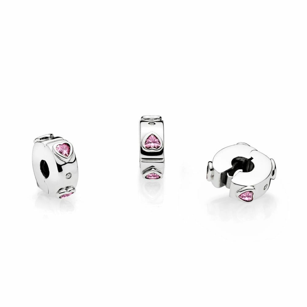 PANDORA Sparkling Pink Hearts Clip Charm 796591FPC 1