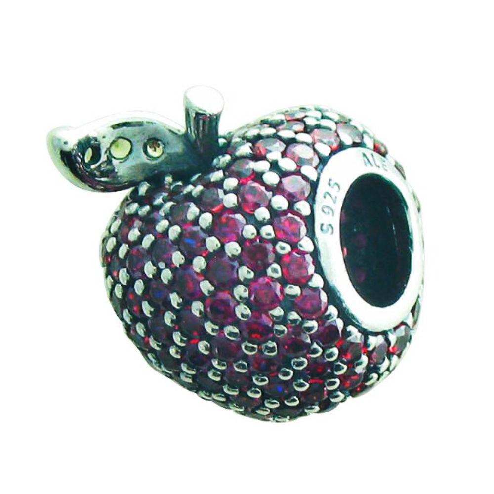 Pandora Red Pave Apple Silver Charm with Green Crystals1